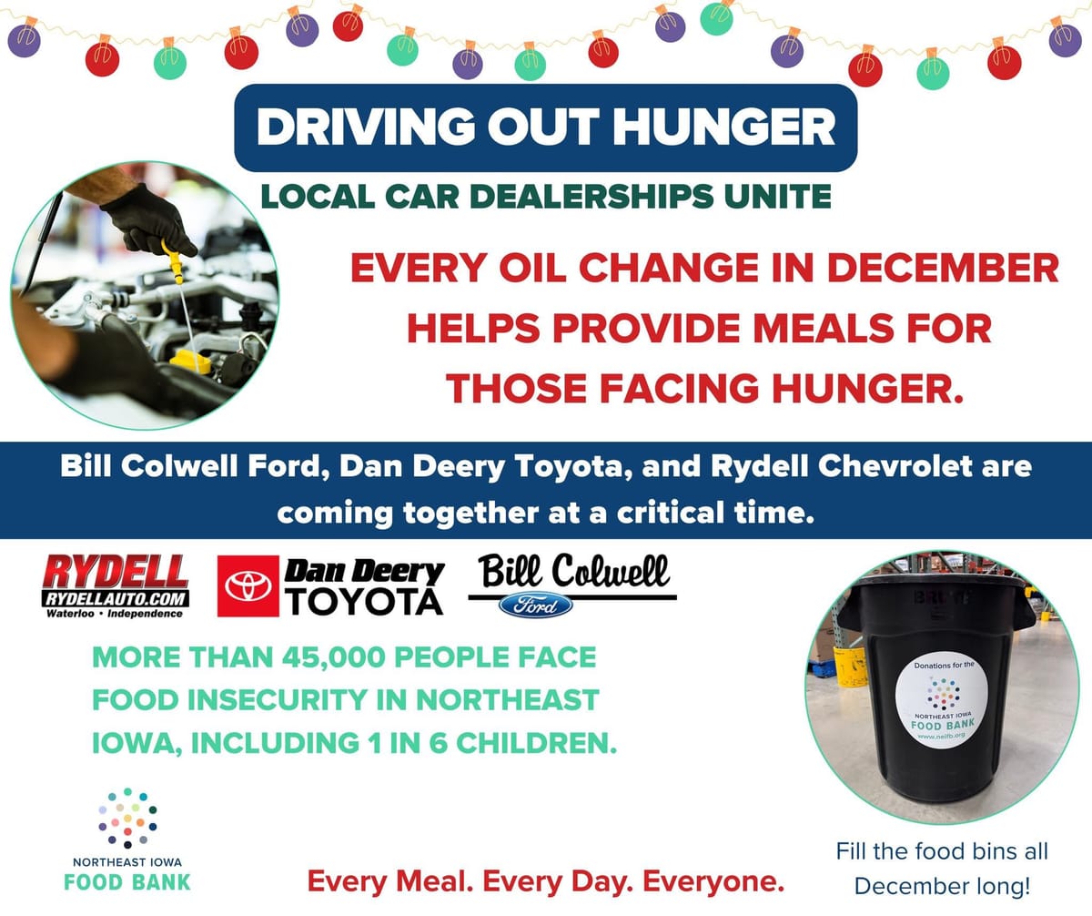Local Auto Dealerships “Driving Out Hunger” to Support the Northeast Iowa Food Bank